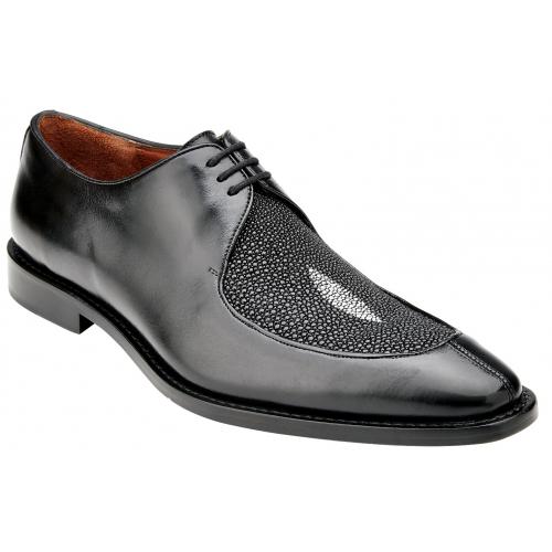 Belvedere "Mario" Black Genuine Stingray / Italian Calf Split Moc-Toe Shoes 3B9.