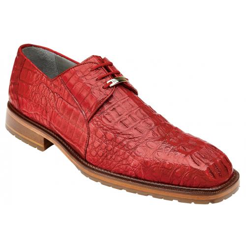 Belvedere "Coppola" Flame Red Genuine Hornback Crocodile Lace-Up Shoes 725.