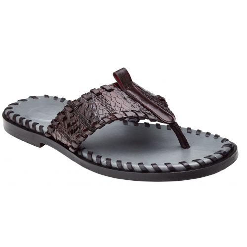 Belvedere "Merlin" Black Cherry Genuine Patchwork Crocodile Flip-Flop Sandals H01.