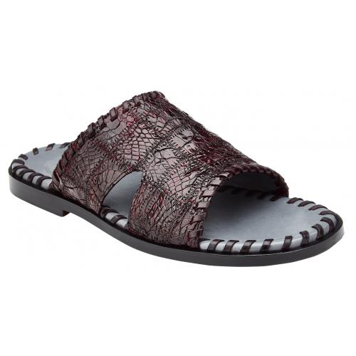 Belvedere "Palma" Black Cherry Genuine Patchwork Crocodile Slip-On Sandals H02.