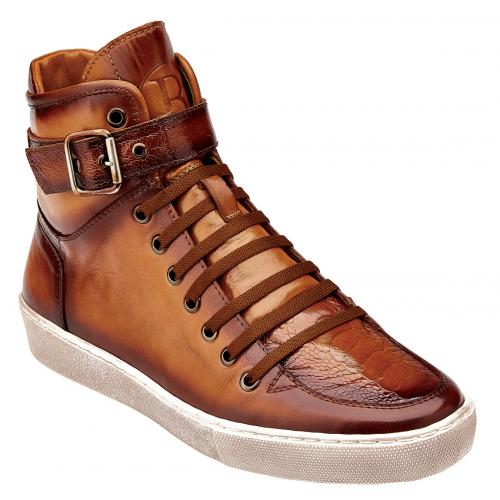 Belvedere "Taylor" Antique Almond Genuine Ostrich / Soft Calf Lace-Up Monk Strap High Top Sneakers Y08.