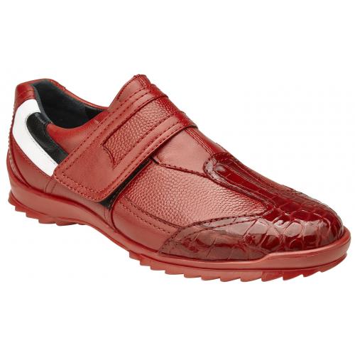 Belvedere "Mikele" Red Genuine Crocodile / Soft Calf Casual Sneakers 37068.