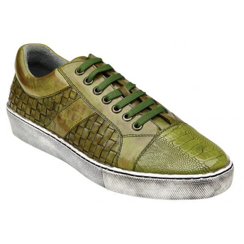 Belvedere "Ecco" Antique Emerald Genuine Ostrich / Soft Buttery Woven Leather Lace-Up Sneakers Y11.