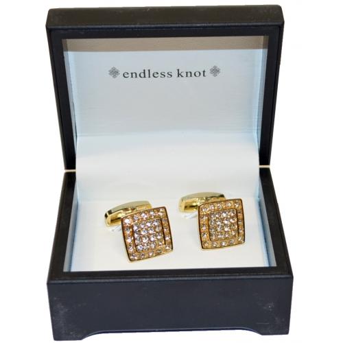 Endless Knot Gold Plated / Crystal Rhinestone Square Cufflink Set CDC512