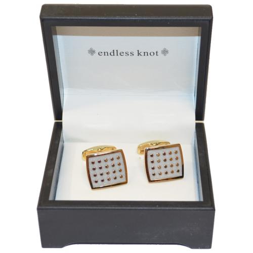 Endless Knot Gold Plated / Ivory Polka Dot Design Square Cufflink Set CDC552