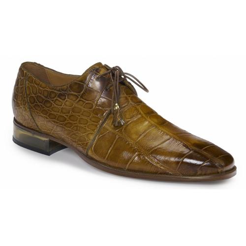 Mauri ''Trebbia'' 4851 Mustard Genuine Alligator Hand Painted Lace-Up Shoes.