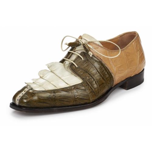 Mauri ''Metauro'' 4876 Dune / Olive / Cream Genuine Baby Crocodile / Hornback Tail Hand Painted Lace-Up Shoes.