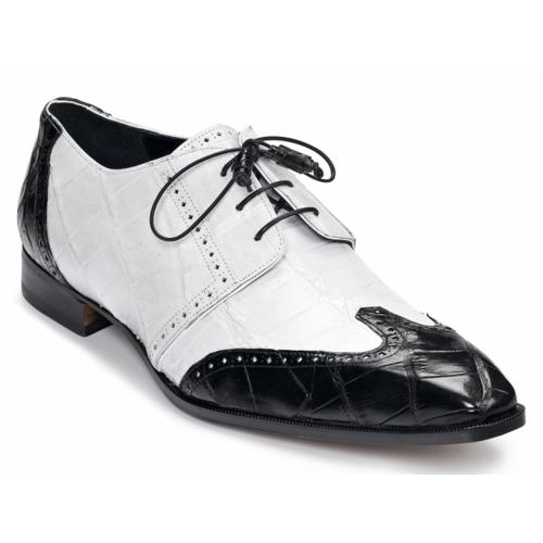 Mauri ''Sangro'' 3053 Black / White Genuine Alligator Wing-Tip Shoes.
