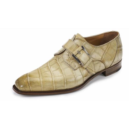 Mauri ''Agogna'' 4853 Bone Genuine Alligator Hand Painted Monk Strap Shoes.