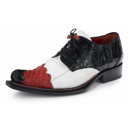 Mauri ''Plave'' 44207 Red / Black / White Genuine Hornback / Baby Crocodile Shoes.