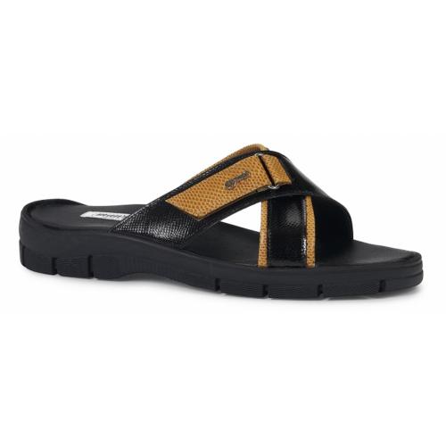 Mauri ''Sesia'' 5063 Black / Light Orange Genuine Karung Slide-In Sandals.