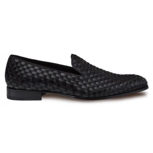 Mezlan "Caba" Black Genuine Calfskin / Woven Silk Fabric Loafers 9048.