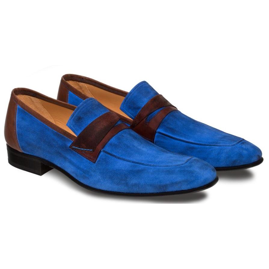 Mezlan Jordi'' Blue / Brown Genuine Suede / Calfskin Slip-On Loafers ...