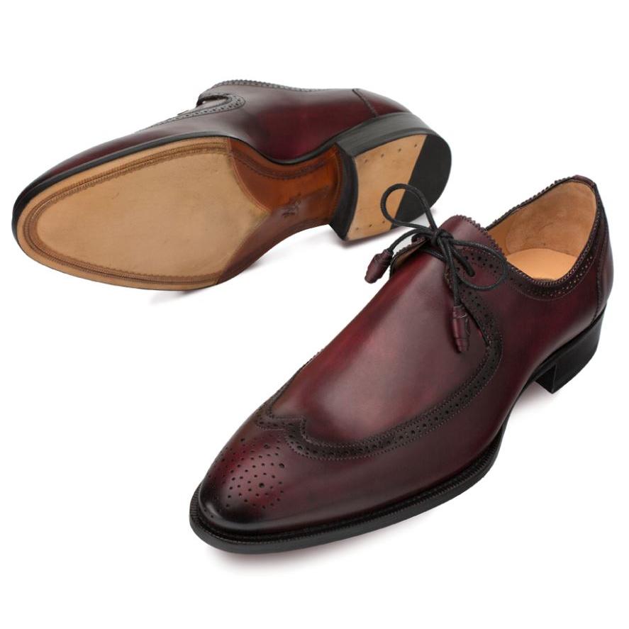 Mezlan Novo'' Burgundy Genuine Calfskin Wing Tip Shoes 9049. 279.90 Upscale Menswear