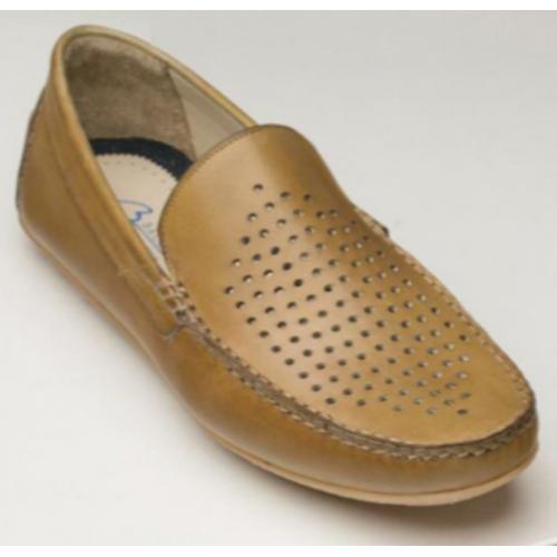 Bacco Bucci "Lully" Honey Genuine Calfskin Perforated Moc Toe Loafers 7657-44.