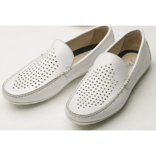 Bacco Bucci "Lully" White Genuine Calfskin Perforated Moc Toe Loafers 7657-44