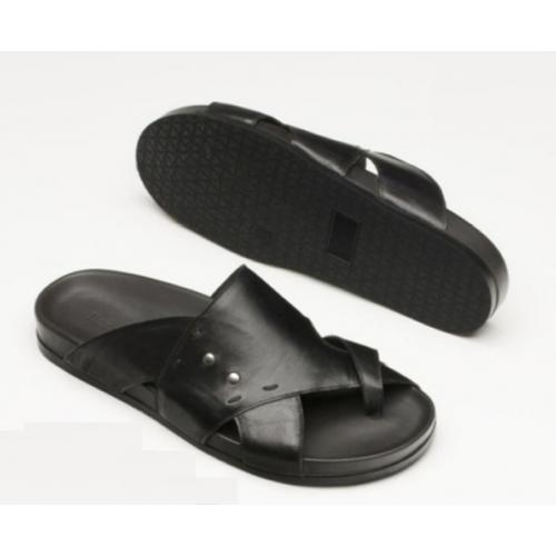 Bacco Bucci "Perea" Black Genuine Calfskin Open Toe Slide Sandals 6417-62.
