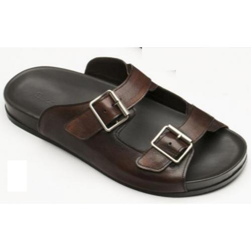 Bacco Bucci "Pistilli" Brown Genuine Calfskin Open Toe Monk Strap Slide Sandals 6415-62.