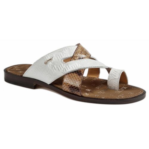Mauri "5040" White / Beige Genuine Nappa / Bamako Slide-In Open Toe Sandals.