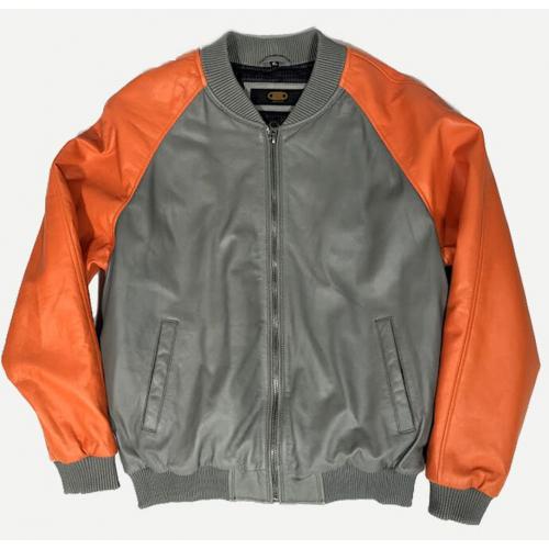 G-Gator Orange / Grey Genuine Leather Suede Bomber Baseball Jacket 1065..