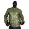 G-Gator Olive Green Genuine Leather Bomber Baseball Jacket Fire-Hook Closure 3444.