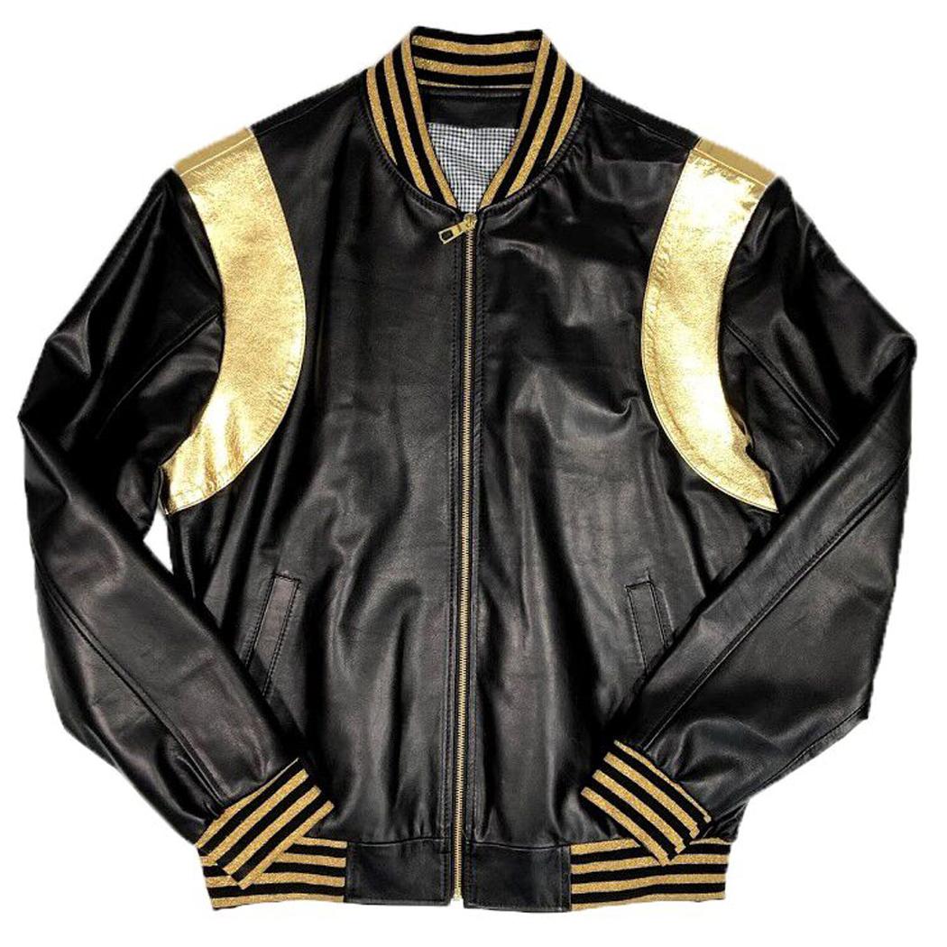 Men Gold & Black Combination Bomber Jacket