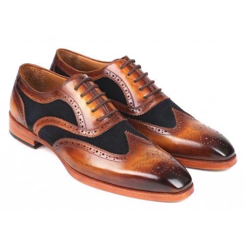 Paul Parkman ''228NV65'' Brown / Navy Genuine Leather / Suede Wingtip Lace-Up Shoes.