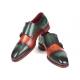 Paul Parkman ''045GC61" Green / Camel  Genuine Leather Cap Toe Double Monkstrap Shoes.