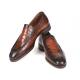Paul Parkman ''7339-BRW" Brown Genuine Calfskin / Burnished Embossed Crocodile Leather Moc-Toe Loafers.