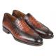 Paul Parkman ''7339-BRW" Brown Genuine Calfskin / Burnished Embossed Crocodile Leather Moc-Toe Loafers.