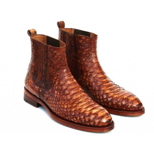 Paul Parkman ''BT89PY" Brown Genuine Python Leather Chelsea Boots.