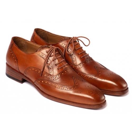 Paul Parkman ''5447-BRW" Brown Genuine Hand-Painted Leather Wingtip Oxfords Shoes.