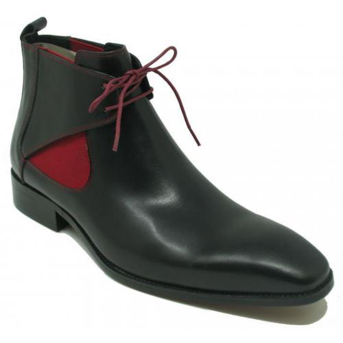 Carrucci  Black Red Genuine Calfskin Lace-up Chukka Boots KB503-13.