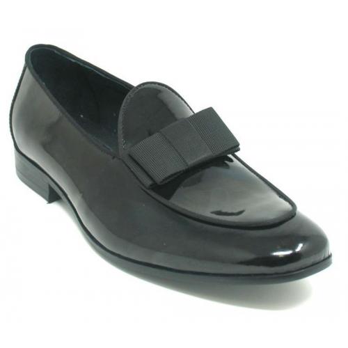 Carrucci Black Patent Leather Bow Tie Dress Shoes KS525-102P.