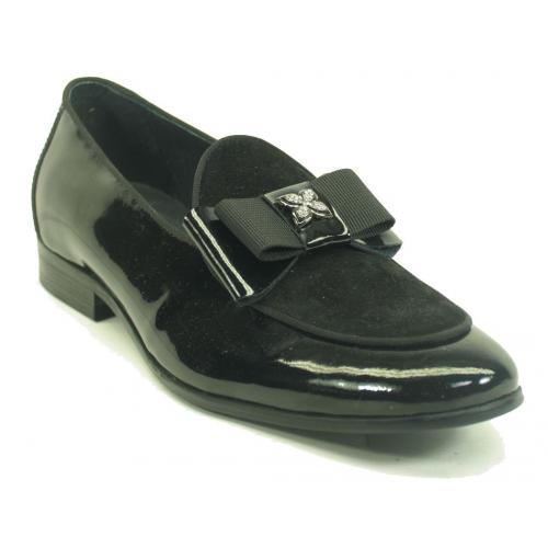 Carrucci Black Genuine Calfskin Bow Tie Dress Shoes KS525-210N.