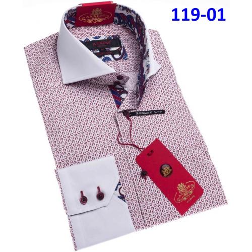 Axxess Burgundy / White / Artistic Design Cotton Modern Fit Dress Shirt With Button Cuff 119-01.