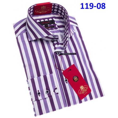 Axxess Purple / Lavender / White Stripes Modern Fit Dress Shirt With Button Cuff 119-08.