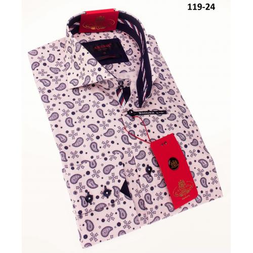 Axxess Light Pink / White / Navy Paisley Design Cotton Modern Fit Dress Shirt With Button Cuff 119-24.