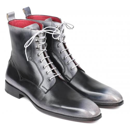 Paul Parkman ''BT535-GRY" Burnished Grey Genuine Hand-Painted Calfskin Leather Lace-Up Boots.