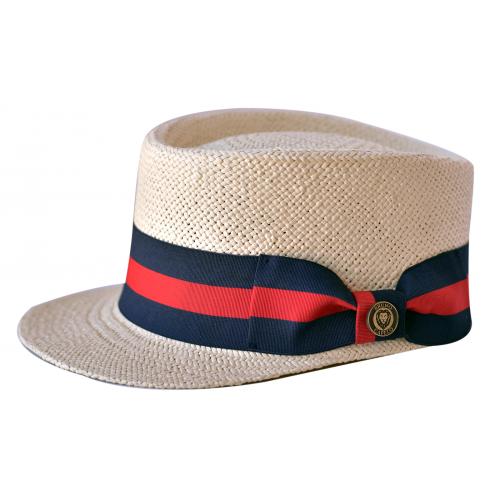 Bruno Capelo Natural Cream Straw Telescope Baseball Hat With Red / Blue Band LG-201