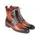 Paul Parkman ''BT534-BRW'' Burnished Brown Genuine Hand-Painted Calfskin Leather Lace-Up Boots.