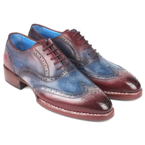 Paul Parkman ''27LD77" Blue / Bordeaux Genuine Leather Wingtip Shoes.