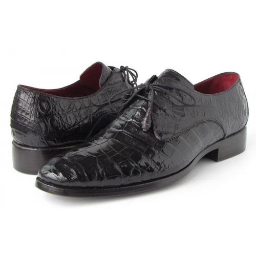 Paul Parkman ''55W77-BLK" Black Genuine Crocodile Leather Derby Shoes.