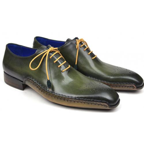 Paul Parkman ''86A5-GRN" Green Genuine Leather Opanka Stitched Medallion Toe Shoes.
