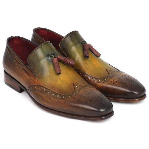 Paul Parkman ''WL34-GRN"Green Genuine Leather Wingtip Tassel Loafers