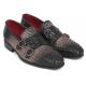 Paul Parkman ''HK588-GRY" Grey Genuine Woven / Crocodile Embossed Leather Double Monkstraps Loafers.