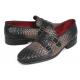 Paul Parkman ''HK588-GRY" Grey Genuine Woven / Crocodile Embossed Leather Double Monkstraps Loafers.