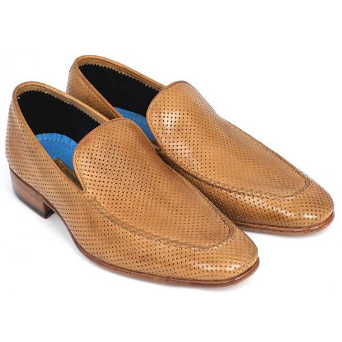 Paul Parkman ''874-BEJ'' Beige Genuine Perforated Leather Loafers.