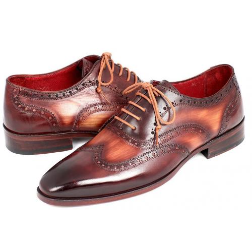 Paul Parkman ''PP22TX54'' Camel / Bordeaux Genuine Leather Wingtip Shoes.