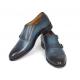 Paul Parkman ''HT54-NAVY" Navy Genuine Leather Double Monkstrap Shoes.